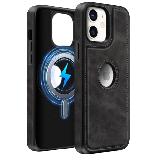 MOBESV Lederhülle mit Logo-Ansicht für iPhone 12 Mini 5,4 Zoll, Magnetisch Handyhülle kompatibel mit MagSafe, Dünn Klassische Elegant Hülle, Schwarz MOBESV Lederhülle mit Logo-Ansicht für iPhone 12 Mini 5,4 Zoll, Magnetisch Handyhülle kompatibel mit MagSafe, Dünn Klassische Elegant Hülle, Schwarz von MOBESV
