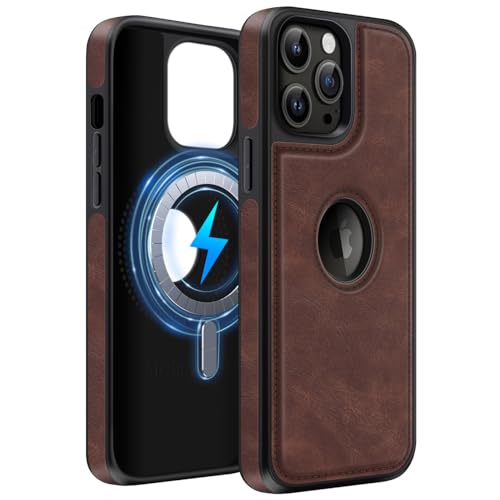 MOBESV Lederhülle mit Logo-Ansicht für iPhone 13 Pro 6,1 Zoll, Magnetisch Handyhülle kompatibel mit MagSafe, Dünn Klassische Elegant Hülle, Dunkelbraun von MOBESV
