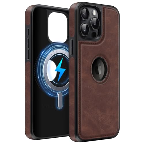 MOBESV Lederhülle mit Logo-Ansicht für iPhone 15 Pro 6,1 Zoll, Magnetisch Handyhülle kompatibel mit MagSafe, Dünn Klassische Elegant Hülle, Dunkelbraun MOBESV Lederhülle mit Logo-Ansicht für iPhone 15 Pro 6,1 Zoll, Magnetisch Handyhülle kompatibel mit MagSafe, Dünn Klassische Elegant Hülle, Dunkelbraun von MOBESV