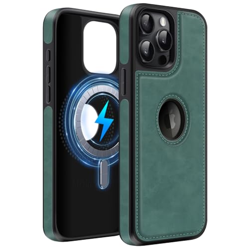 MOBESV Lederhülle mit Logo-Ansicht für iPhone 15 Pro 6,1 Zoll, Magnetisch Handyhülle kompatibel mit MagSafe, Dünn Klassische Elegant Hülle, Grün MOBESV Lederhülle mit Logo-Ansicht für iPhone 15 Pro 6,1 Zoll, Magnetisch Handyhülle kompatibel mit MagSafe, Dünn Klassische Elegant Hülle, Grün von MOBESV
