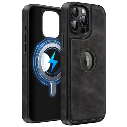 MOBESV Lederhülle mit Logo-Ansicht für iPhone 15 Pro Max 6,7 Zoll, Magnetisch Handyhülle kompatibel mit MagSafe, Dünn Klassische Elegant Hülle, Schwarz MOBESV Lederhülle mit Logo-Ansicht für iPhone 15 Pro Max 6,7 Zoll, Magnetisch Handyhülle kompatibel mit MagSafe, Dünn Klassische Elegant Hülle, Schwarz von MOBESV