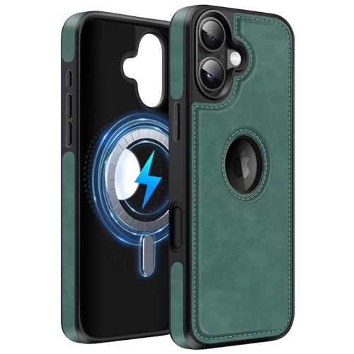 MOBESV Lederhülle mit Logo-Ansicht für iPhone 16 6,1 Zoll, Magnetisch Handyhülle kompatibel mit MagSafe, Dünn Klassische Elegant Hülle, Grün MOBESV Lederhülle mit Logo-Ansicht für iPhone 16 6,1 Zoll, Magnetisch Handyhülle kompatibel mit MagSafe, Dünn Klassische Elegant Hülle, Grün von MOBESV