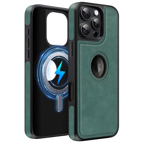 MOBESV Lederhülle mit Logo-Ansicht für iPhone 16 Pro Max 6,9 Zoll, Magnetisch Handyhülle kompatibel mit MagSafe, Dünn Klassische Elegant Hülle, Grün MOBESV Lederhülle mit Logo-Ansicht für iPhone 16 Pro Max 6,9 Zoll, Magnetisch Handyhülle kompatibel mit MagSafe, Dünn Klassische Elegant Hülle, Grün von MOBESV