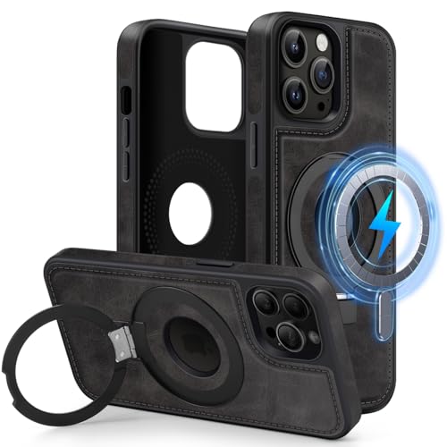 MOBESV Magnetisch Handyhülle mit Ständer [Logo View] für iPhone 12 Pro Max 6,7 Zoll, Lederhülle kompatibel mit MagSafe, Dünn Klassische Elegant Hülle, Schwarz von MOBESV