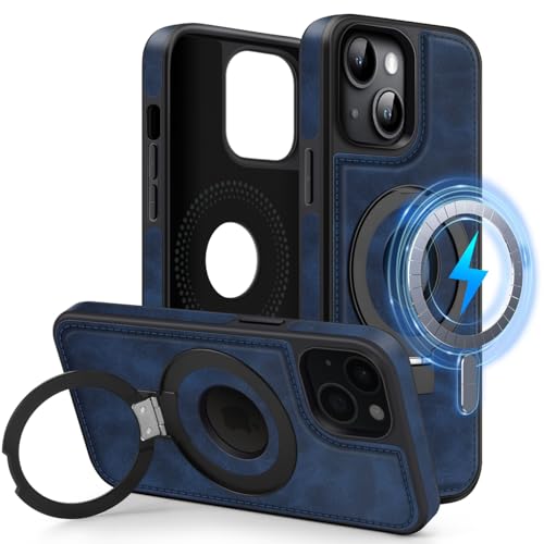 MOBESV Magnetisch Handyhülle mit Ständer [Logo View] für iPhone 14 6,1 Zoll, Lederhülle kompatibel mit MagSafe, Dünn Klassische Elegant Hülle, Königsblau von MOBESV