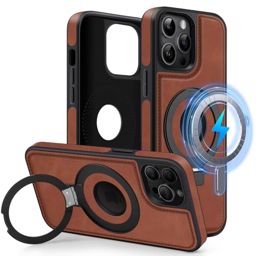 MOBESV Magnetisch Handyhülle mit Ständer [Logo View] für iPhone 14 Pro 6,1 Zoll, Lederhülle kompatibel mit MagSafe, Dünn Klassische Elegant Hülle, Braun von MOBESV