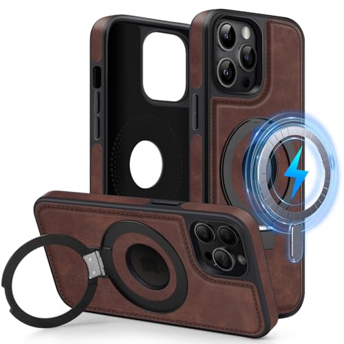 MOBESV Magnetisch Handyhülle mit Ständer [Logo View] für iPhone 14 Pro Max 6,7 Zoll, Lederhülle kompatibel mit MagSafe, Dünn Klassische Elegant Hülle, Dunkelbraun von MOBESV