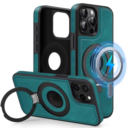 MOBESV Magnetisch Handyhülle mit Ständer [Logo View] für iPhone 15 Pro 6,1 Zoll, Lederhülle kompatibel mit MagSafe, Dünn Klassische Elegant Hülle, Hellblau von MOBESV