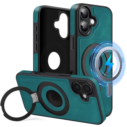 MOBESV Magnetisch Handyhülle mit Ständer [Logo View] für iPhone 16 Plus 6,7 Zoll, Lederhülle kompatibel mit MagSafe, Dünn Klassische Elegant Hülle, Hellblau von MOBESV