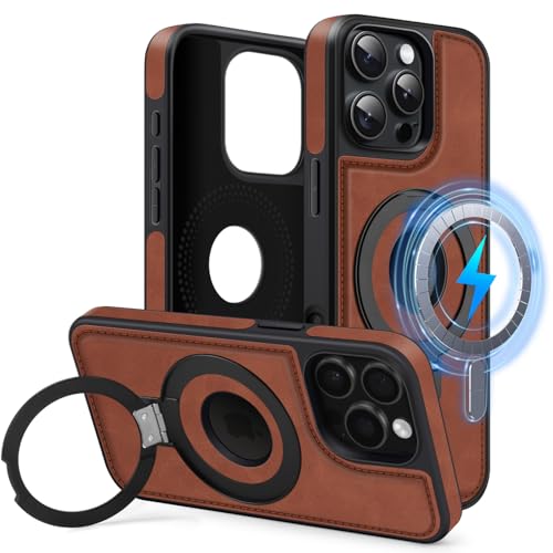 MOBESV Magnetisch Handyhülle mit Ständer [Logo View] für iPhone 16 Pro Max 6,9 Zoll, Lederhülle kompatibel mit MagSafe, Dünn Klassische Elegant Hülle, Braun von MOBESV