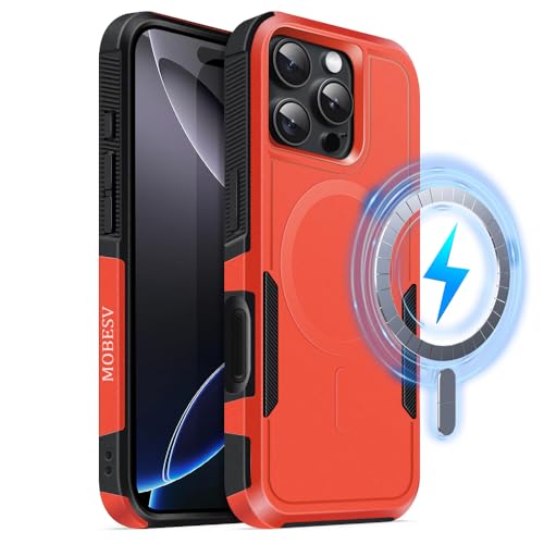 MOBESV Magnetisch Hülle für iPhone 16 Pro Max 6,9 Zoll, Handyhülle kompatibel mit MagSafe, Matte Stoßfeste Cover, Orange MOBESV Magnetisch Hülle für iPhone 16 Pro Max 6,9 Zoll, Handyhülle kompatibel mit MagSafe, Matte Stoßfeste Cover, Orange von MOBESV