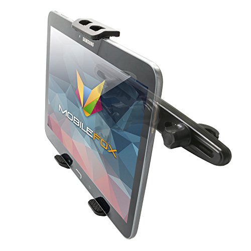 MOBILEFOX 360° KFZ Kopfstützen Tablet Halterung Auto Kugelgelenk Halter für Samsung Tab A/E schwarz - Sitzhalter Kopfstützenhalterung von MOBILEFOX