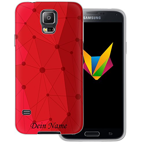 MOBILEFOX Grafik mit Namensdruck transparente Silikon TPU Schutzhülle 0,7mm dünne Handy Soft Case für Samsung Galaxy S5/Neo Grafik Atomium Rot von MOBILEFOX
