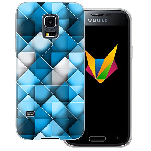 MOBILEFOX Grafik transparente Silikon TPU Schutzhülle 0,7mm dünne Handy Soft Case für Samsung Galaxy S5 Mini Grafik Rauten Blau/Weiß - Cover Gel Hülle von MOBILEFOX