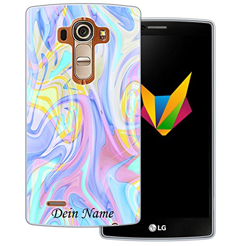 Mobilefox Liquid mit Namensdruck transparente Silikon TPU Schutzhülle 0,7mm dünne Handy Soft Case passend für LG G4 Liquid Lila - Clear Back Cover Text von Mobilefox