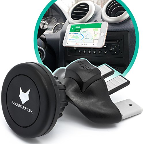 MOBILEFOX Magnet CD Schlitz KFZ Handy Halterung für Huawei P40 P30 P20 Pro P10 P9 P8 Lite Plus Nova 9 10 Pro schwarz - Auto Halter Slot Plättchen von MOBILEFOX