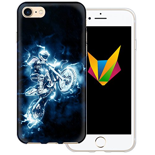 MOBILEFOX Motocross transparente Silikon TPU Schutzhülle 0,7mm dünne Handy Soft Case für Apple iPhone 8 Motorrad Blitz von MOBILEFOX