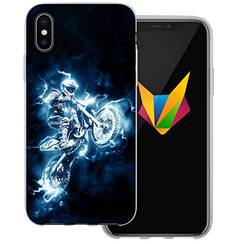 MOBILEFOX Motocross transparente Silikon TPU Schutzhülle 0,7mm dünne Handy Soft Case für Apple iPhone X Motorrad Blitz von MOBILEFOX