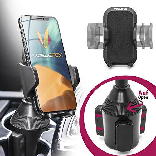 MOBILEFOX Universal Auto Handy Halterung Getränke Dosen Halter KFZ kompatibel mit Apple iPhone 15 14 13 12 11 Pro XS Max XR X 8 Plus 7 6 5 SE Mini von MOBILEFOX