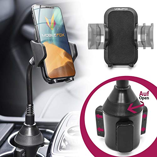 MOBILEFOX Universal Auto Handy Halterung Getränke Schwanenhals Halter KFZ kompatibel mit Apple iPhone 15 14 13 12 11 Pro XS Max XR X 8 Plus 7 6 5 SE Mini von MOBILEFOX