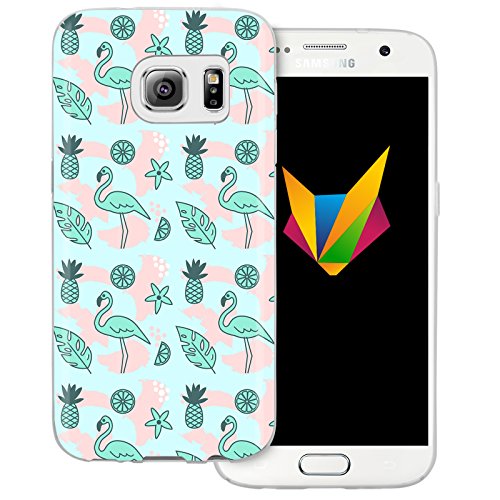 MOBILEFOX dessana Flamingo transparente Silikon TPU Schutzhülle 0,7mm dünne Handyhülle Soft Case Cover für Samsung Galaxy S7 Flamingo Früchte von MOBILEFOX