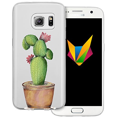 MOBILEFOX dessana Kaktus transparente Silikon TPU Schutzhülle 0,7mm dünne Handyhülle Soft Case Cover für Samsung Galaxy S7 Kaktus mit Blüten von MOBILEFOX