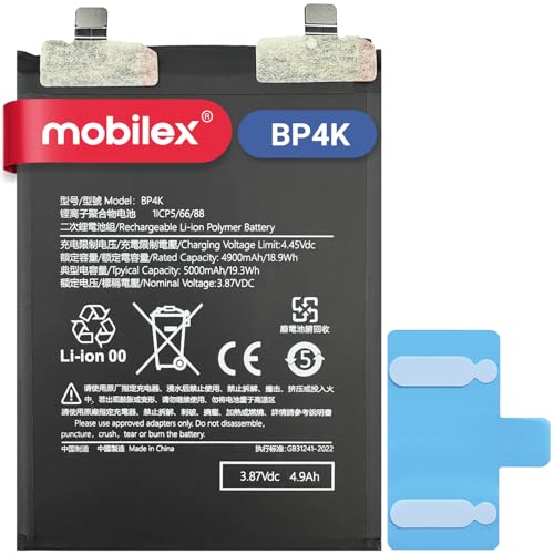 MOBILEX® Interner Akku für Redmi Note 12 Turbo/Redmi Note 12 Pro (4G / 5G) / Redmi Note 12T / Poco X5 Pro (5G) / Poco F5 (BP4K) Ersatz, 5000 mAh, OEM, Originalkapazität von MOBILEX