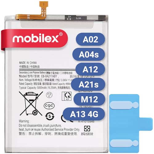 MOBILEX® Akku für Samsung Galaxy A02 / A04s / A12 / M12 / A13 4G / A21s (EB-BA217ABY), interner Ersatz, 5000 mAh, OEM, Originalkapazität von MOBILEX