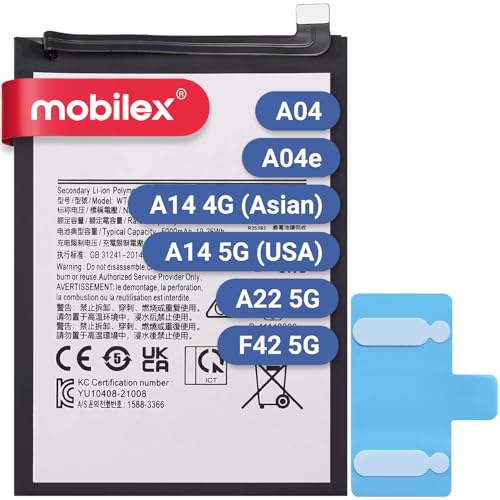 MOBILEX® Interner Akku für Samsung Galaxy A04 / A04e / A14 (4G / 5G) / A22 5G / F42 5G (WT-S-W1 / Scud-WT-W1 / EB-BA226ABY), Ersatzteil, 5000 mAh, OEM, Originalkapazität von MOBILEX