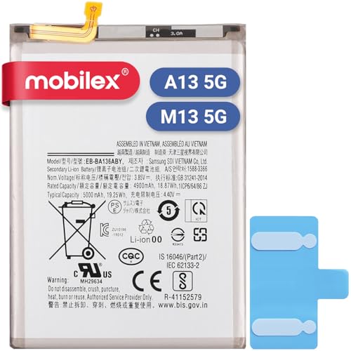 MOBILEX® Interner Akku für Samsung Galaxy A13 5G / M13 (EB-BA136ABY), Ersatzteil, 5000 mAh, OEM, Originalkapazität von MOBILEX