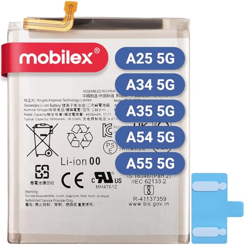 MOBILEX® Interner Akku für Samsung Galaxy A25 5G / A34 5G / A35 5G / A54 5G / A55 5G (EB-BA546ABY) Ersatz | 5000 mAh - OEM | Originalkapazität von MOBILEX