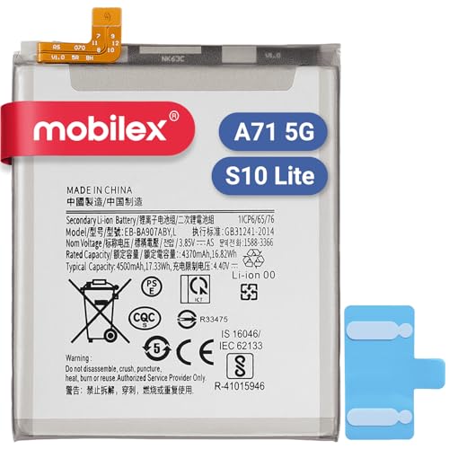 MOBILEX® Interner Akku für Samsung Galaxy S10 Lite / A71 5G (EB-BA907ABY / EB-BA907ABYL), Ersatzteil, 4500 mAh, OEM, Originalkapazität von MOBILEX