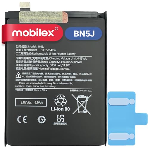 MOBILEX® Interner Akku für Xiaomi 12T / 12T Pro/Poco X5 (5G) (BN5J), Ersatz, 5000 mAh, OEM, Originalkapazität von MOBILEX