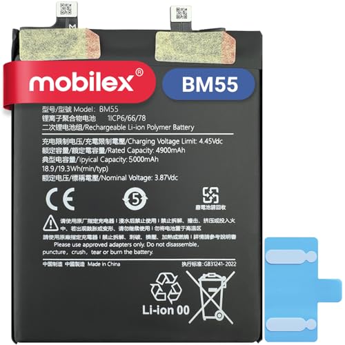MOBILEX® Interner Akku für Xiaomi Mi 11 Pro/Mi 11 Ultra (BM55), Ersatz, 5000 mAh, OEM, Originalkapazität von MOBILEX