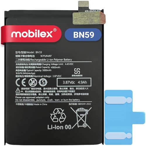 MOBILEX® Interner Akku für Xiaomi Redmi Note 10 4G / 10S (BN59), Ersatzteil, 5000 mAh, OEM, Originalkapazität von MOBILEX