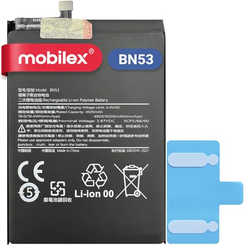 MOBILEX® Interner Akku für Xiaomi Redmi Note 9 Pro / 9 Pro Max / 10 Pro 4G (BN53), Ersatzteil, 5020 mAh, OEM, Originalkapazität von MOBILEX