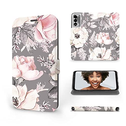 MOBIWEAR | Classic Slim FLIP Case | Kompatibel mit Realme GT Master Edition, Made in EU handyhülle, Premium Schutzhülle, Transparent TPU Silicon, Book Style Hülle, Tasche - Pink Pastel Blumen von MOBIWEAR