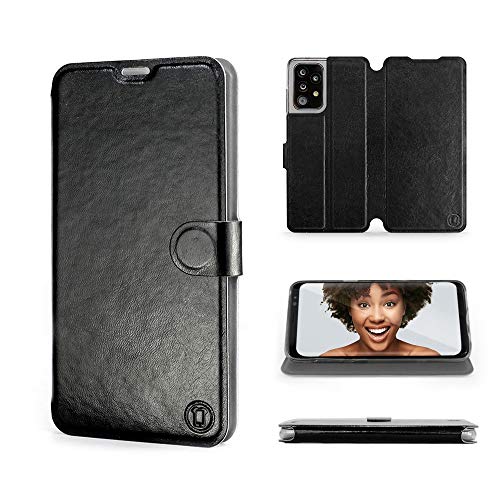 MOBIWEAR | Classic Slim FLIP Case | Kompatibel mit Samsung Galaxy A52S 5G, Made in EU handyhülle, Premium Schutzhülle, Transparent TPU Silicon, Book Style Hülle, Tasche - Black&Grey von MOBIWEAR