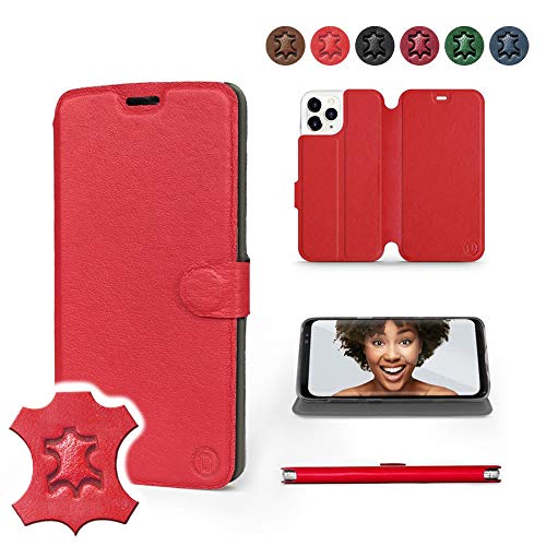MOBIWEAR | Echt Lederhülle | Kompatibel mit Apple iPhone 11 Pro Max, Made in EU handyhülle, Slim Leather Case, Premium Flip Schutzhülle, Transparent TPU Silicon, Book Style, Tasche - Rotes Leder MOBIWEAR | Echt Lederhülle | Kompatibel mit Apple iPhone 11 Pro Max, Made in EU handyhülle, Slim Leather Case, Premium Flip Schutzhülle, Transparent TPU Silicon, Book Style, Tasche - Rotes Leder von MOBIWEAR