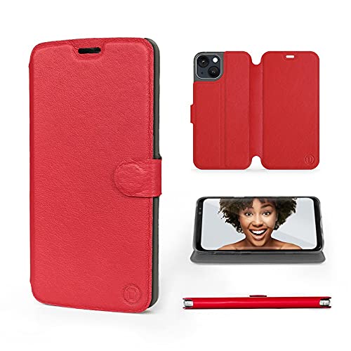 MOBIWEAR | Echt Lederhülle | Kompatibel mit Apple iPhone 13, Made in EU handyhülle, Slim Leather Case, Premium Flip Schutzhülle, Transparent TPU Silicon, Book Style, Tasche - Rotes Leder MOBIWEAR | Echt Lederhülle | Kompatibel mit Apple iPhone 13, Made in EU handyhülle, Slim Leather Case, Premium Flip Schutzhülle, Transparent TPU Silicon, Book Style, Tasche - Rotes Leder von MOBIWEAR