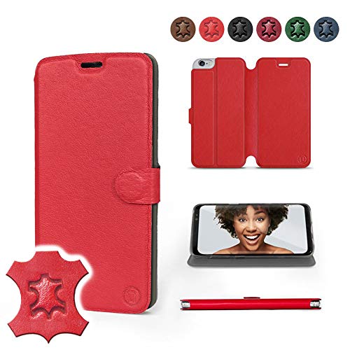 MOBIWEAR | Echt Lederhülle | Kompatibel mit Apple iPhone 6s Plus, Made in EU handyhülle, Slim Leather Case, Premium Flip Schutzhülle, Transparent TPU Silicon, Book Style, Tasche - Rotes Leder MOBIWEAR | Echt Lederhülle | Kompatibel mit Apple iPhone 6s Plus, Made in EU handyhülle, Slim Leather Case, Premium Flip Schutzhülle, Transparent TPU Silicon, Book Style, Tasche - Rotes Leder von MOBIWEAR
