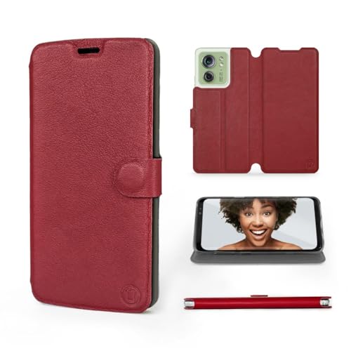 MOBIWEAR | Echt Lederhülle | Kompatibel mit Motorola Edge 40, Made in EU handyhülle, Slim Leather Case, Premium Flip Schutzhülle, Transparent TPU Silicon, Book Style, Tasche - Dunkelrotes Leder von MOBIWEAR