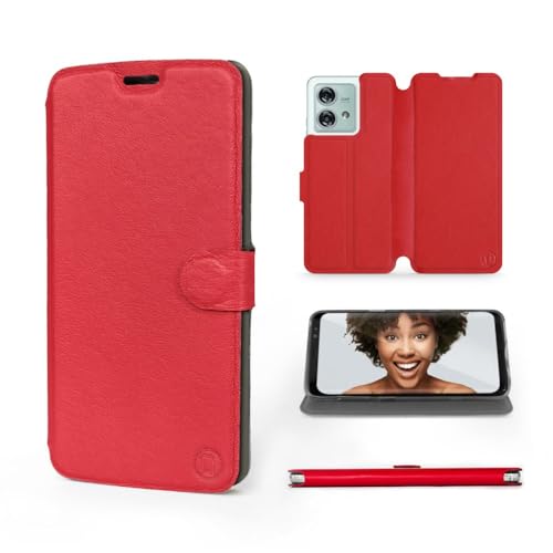 MOBIWEAR | Echt Lederhülle | Kompatibel mit Motorola Edge 40 Neo, Made in EU handyhülle, Slim Leather Case, Premium Flip Schutzhülle, Transparent TPU Silicon, Book Style, Tasche - Red Leather MOBIWEAR | Echt Lederhülle | Kompatibel mit Motorola Edge 40 Neo, Made in EU handyhülle, Slim Leather Case, Premium Flip Schutzhülle, Transparent TPU Silicon, Book Style, Tasche - Red Leather von MOBIWEAR