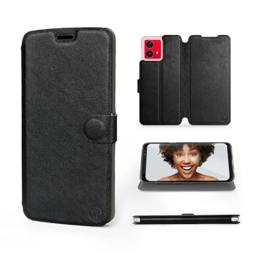 MOBIWEAR | Echt Lederhülle | Kompatibel mit Motorola Moto G84, Made in EU handyhülle, Slim Leather Case, Premium Flip Schutzhülle, Transparent TPU Silicon, Book Style, Tasche - Black Leather MOBIWEAR | Echt Lederhülle | Kompatibel mit Motorola Moto G84, Made in EU handyhülle, Slim Leather Case, Premium Flip Schutzhülle, Transparent TPU Silicon, Book Style, Tasche - Black Leather von MOBIWEAR