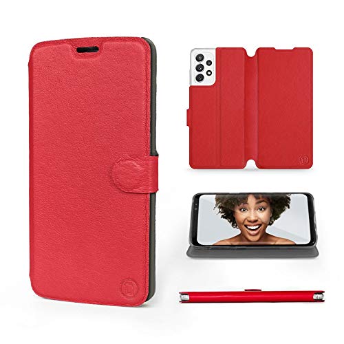 MOBIWEAR | Echt Lederhülle | Kompatibel mit Samsung Galaxy A52S 5G, Made in EU handyhülle, Slim Leather Case, Premium Flip Schutzhülle, Transparent TPU Silicon, Book Style, Tasche - Rotes Leder MOBIWEAR | Echt Lederhülle | Kompatibel mit Samsung Galaxy A52S 5G, Made in EU handyhülle, Slim Leather Case, Premium Flip Schutzhülle, Transparent TPU Silicon, Book Style, Tasche - Rotes Leder von MOBIWEAR