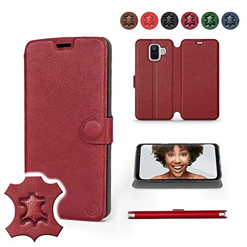 MOBIWEAR | Echt Lederhülle | Kompatibel mit Samsung Galaxy A6 2018, Made in EU handyhülle, Slim Leather Case, Premium Flip Schutzhülle, Transparent TPU Silicon, Book Style, Tasche - Dunkelrotes Leder MOBIWEAR | Echt Lederhülle | Kompatibel mit Samsung Galaxy A6 2018, Made in EU handyhülle, Slim Leather Case, Premium Flip Schutzhülle, Transparent TPU Silicon, Book Style, Tasche - Dunkelrotes Leder von MOBIWEAR