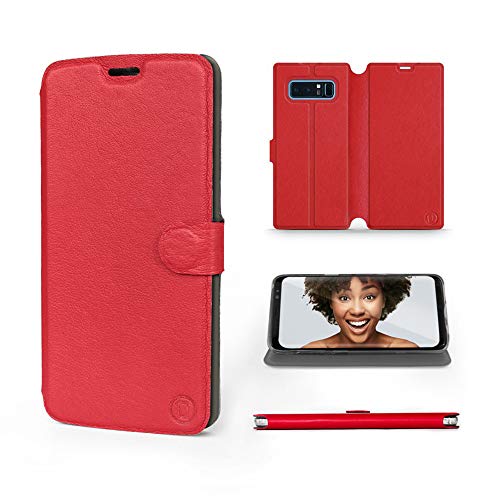 MOBIWEAR | Echt Lederhülle | Kompatibel mit Samsung Galaxy Note 8, Made in EU handyhülle, Slim Leather Case, Premium Flip Schutzhülle, Transparent TPU Silicon, Book Style, Tasche - Rotes Leder MOBIWEAR | Echt Lederhülle | Kompatibel mit Samsung Galaxy Note 8, Made in EU handyhülle, Slim Leather Case, Premium Flip Schutzhülle, Transparent TPU Silicon, Book Style, Tasche - Rotes Leder von MOBIWEAR