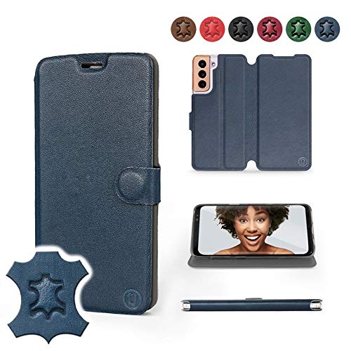 MOBIWEAR | Echt Lederhülle | Kompatibel mit Samsung Galaxy S21, Made in EU handyhülle, Slim Leather Case, Premium Flip Schutzhülle, Transparent TPU Silicon, Book Style, Tasche - Blaues Leder MOBIWEAR | Echt Lederhülle | Kompatibel mit Samsung Galaxy S21, Made in EU handyhülle, Slim Leather Case, Premium Flip Schutzhülle, Transparent TPU Silicon, Book Style, Tasche - Blaues Leder von MOBIWEAR