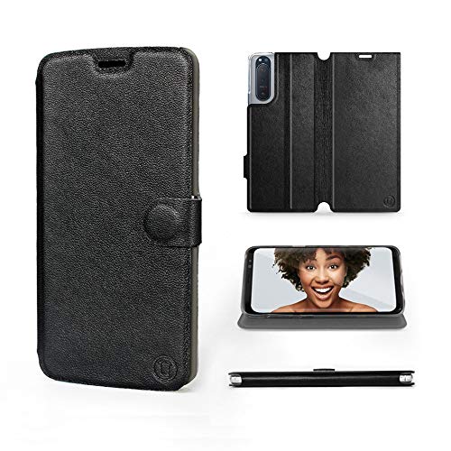 MOBIWEAR | Echt Lederhülle | Kompatibel mit Sony Xperia 5 II, Made in EU handyhülle, Slim Leather Case, Premium Flip Schutzhülle, Transparent TPU Silicon, Book Style, Tasche - Schwarzes Leder MOBIWEAR | Echt Lederhülle | Kompatibel mit Sony Xperia 5 II, Made in EU handyhülle, Slim Leather Case, Premium Flip Schutzhülle, Transparent TPU Silicon, Book Style, Tasche - Schwarzes Leder von MOBIWEAR