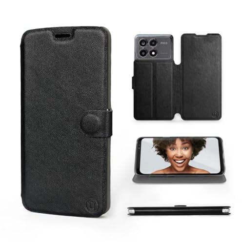 MOBIWEAR | Echt Lederhülle | Kompatibel mit Xiaomi Poco X6 Pro, Made in EU handyhülle, Slim Leather Case, Premium Flip Schutzhülle, Transparent TPU Silicon, Book Style, Tasche - Black Leather MOBIWEAR | Echt Lederhülle | Kompatibel mit Xiaomi Poco X6 Pro, Made in EU handyhülle, Slim Leather Case, Premium Flip Schutzhülle, Transparent TPU Silicon, Book Style, Tasche - Black Leather von MOBIWEAR